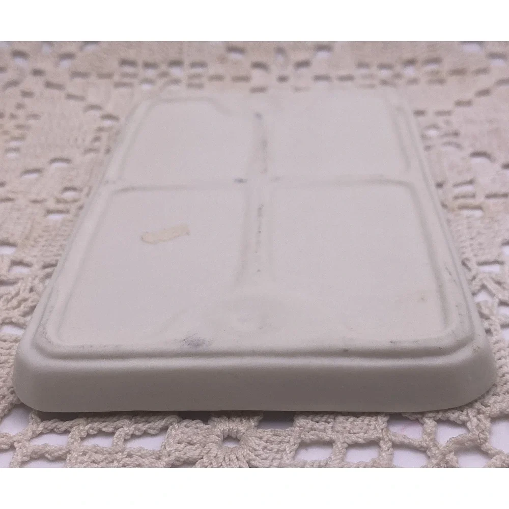 Vintage Mini Ivory Rose Porcelain Bisque Tea Set Tray Soap Dish Trinket Catch